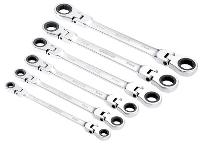 Draper 6PC FLEX RATC RING SPANNER SET 27762 27762 HI-TORQÂ® Metric Flexible Head Double Ring Ratchet Spanner Set (6 Piece)