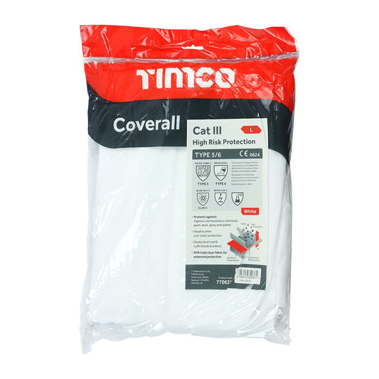 TIMCO Type 5/6 Coverall White Large Pack 1