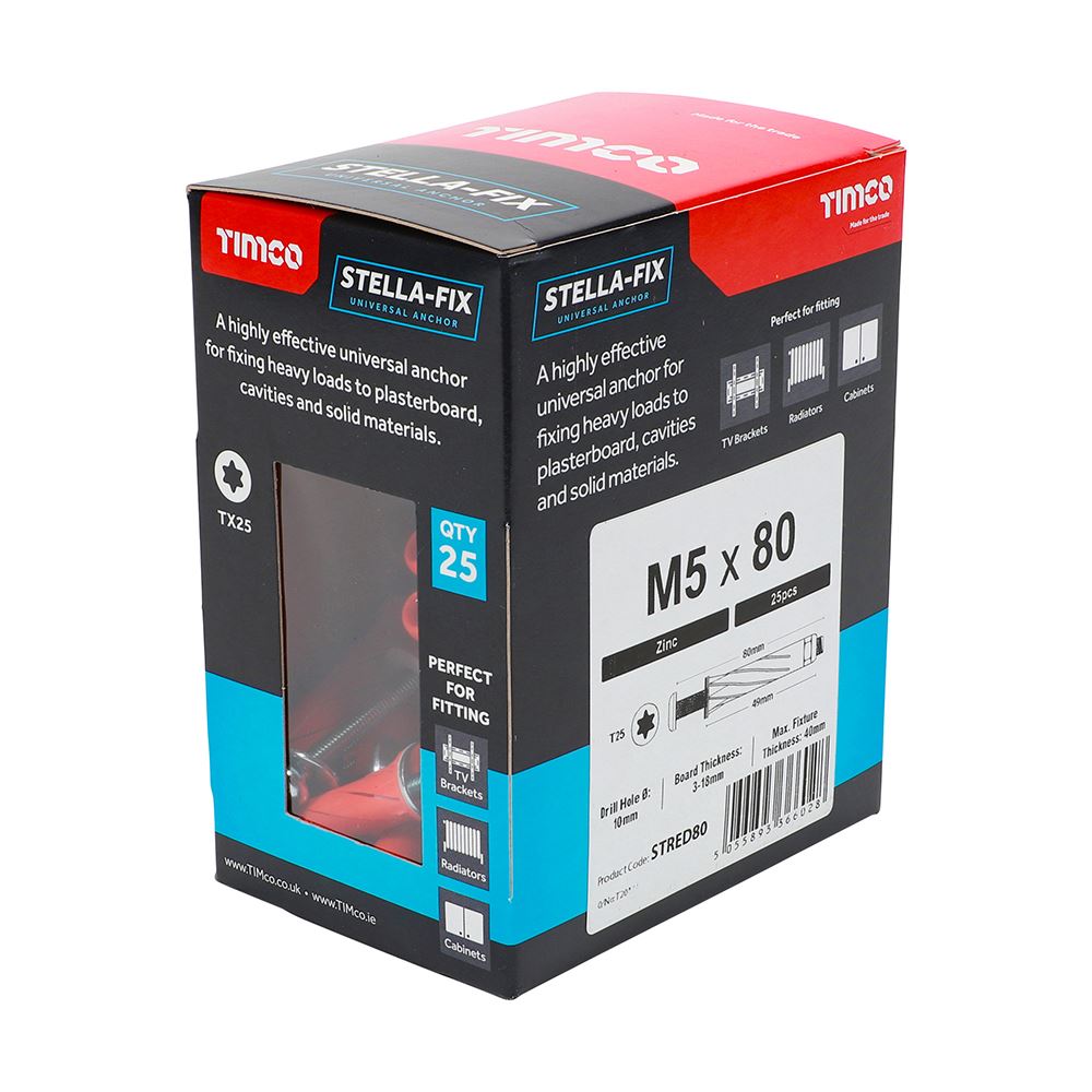 TIMCO Stella Fix Anchor TX PAN Red M5 x 80 Pack 25