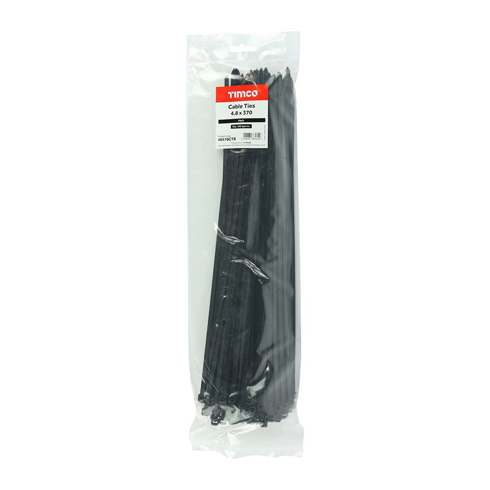 TIMCO Cable Tie Black 4.8 x 370 Black Pack 100