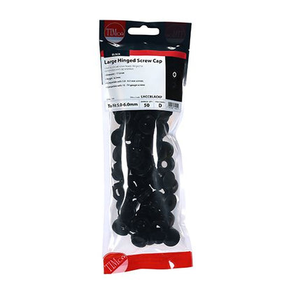 TIMCO Large Hinged Screw Cap - Black To fit 5.0 to 6.0 Screw Black Pack 50