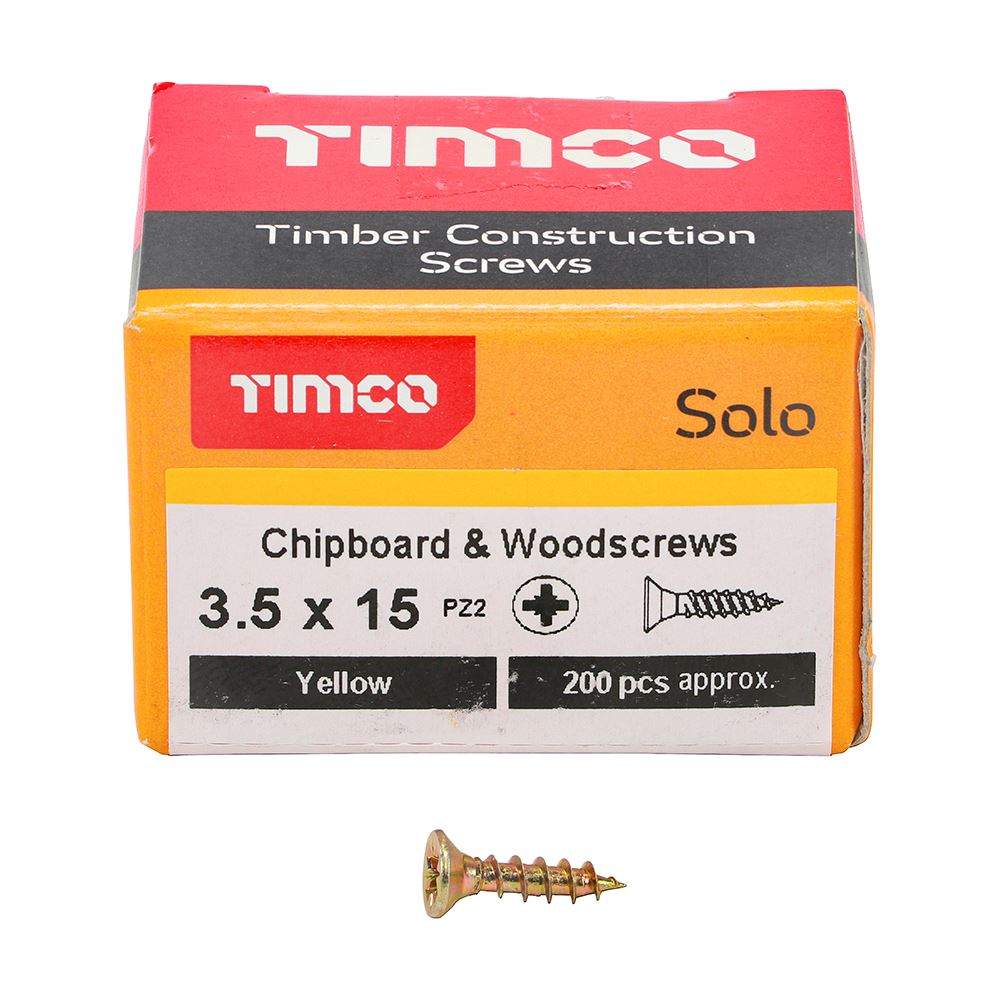 TIMCO Solo Woodscrew PZ2 CSK ZYP 3.5 x 15 Gold Pack 200