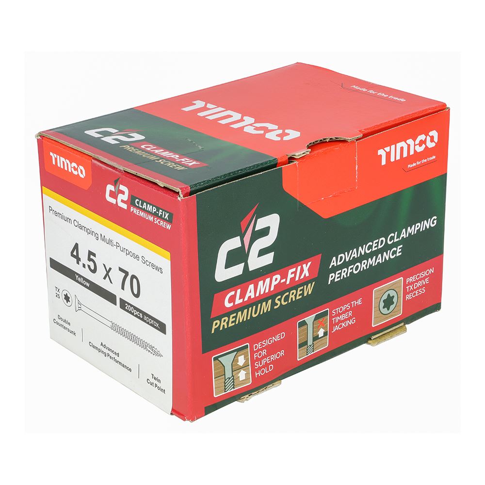 TIMCO C2 Clamp-Fix TX25 CSK ZYP 4.5 x 70 Gold Pack 200
