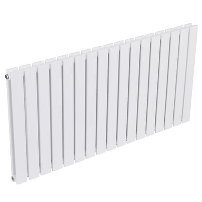 Baridi DH352 Horizontal Radiator Contemporary Double Flat Panel Design 600 x 1190mm - White | Steel | Horizontal flat panel design delivers a BTU