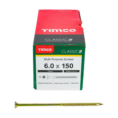 TIMCO Classic Screw PZ3 CSK ZYP 6.0 x 150 Gold Pack 100