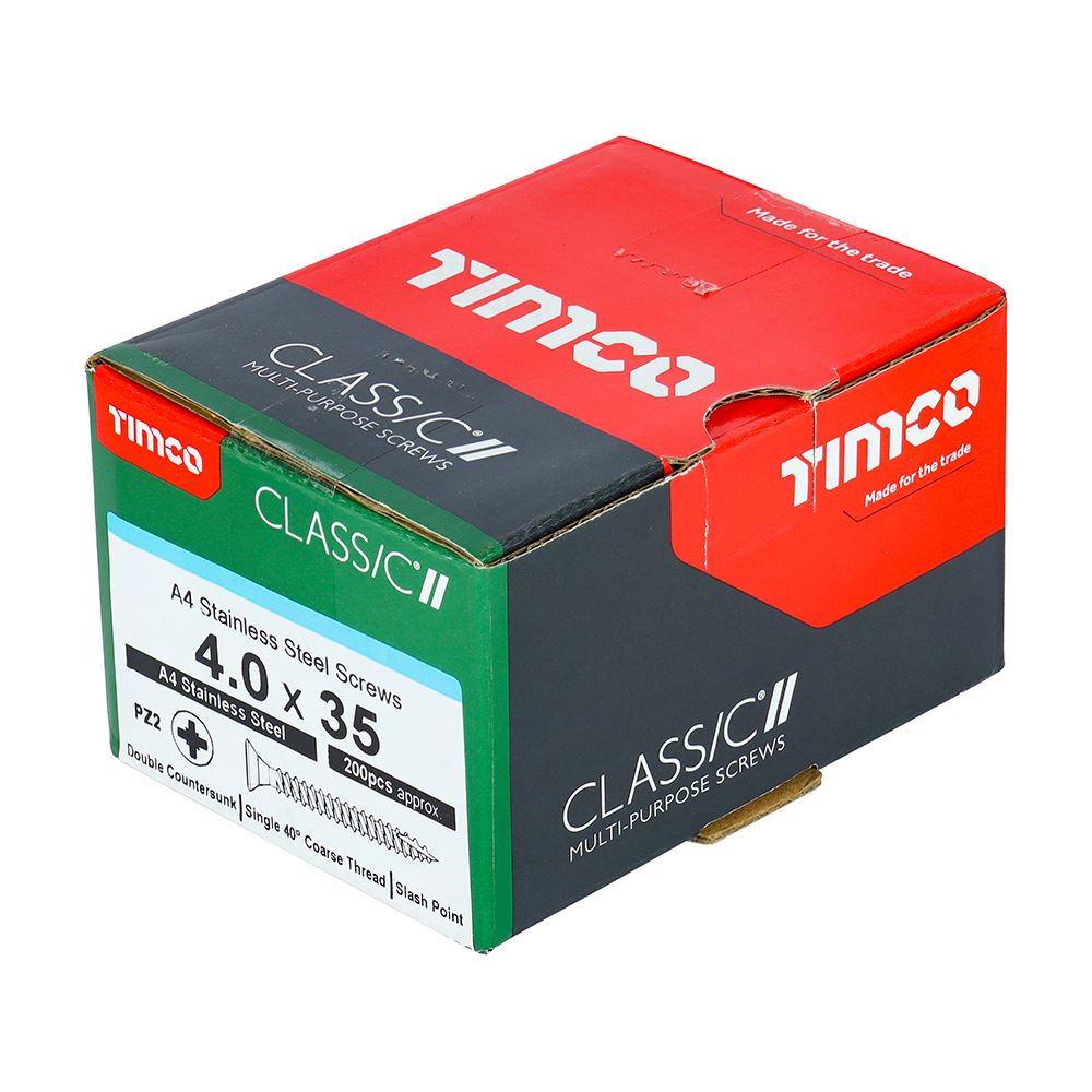 TIMCO Classic Screw PZ2 CSK A4 SS 4.0 x 35 Pack 200