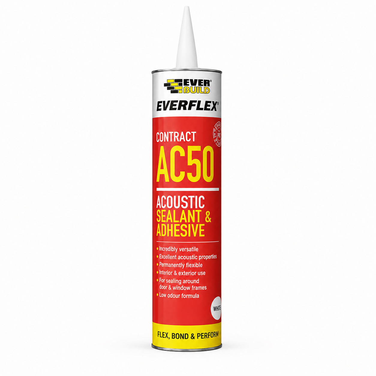 Everbuild AC50 Acoustic Sealant White 310ml Pack of 1 Flexible Paintable Acrylic