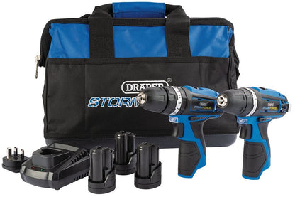 52031 Draper Storm Force Storm Force 10.8V Power Interchange Combi Drill and Rotary D Charger Power Tool Kits Professional Trade DIY Workshop Garage