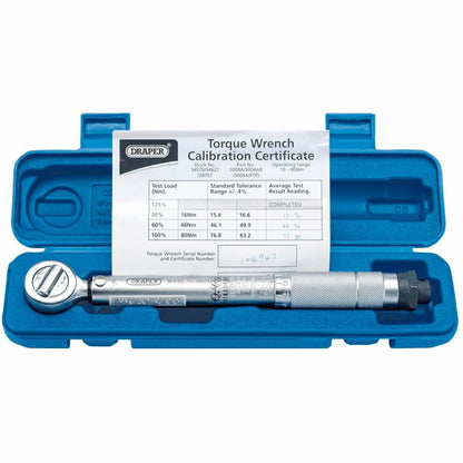 34570 Draper Ratchet Torque Wrench, 3/8 Sq. Dr., 10 - 80Nm 3004A Spanner/Wrench Torque Wrenches Professional Trade DIY Workshop Garage Use