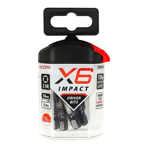TIMCO X6 Impact Square Driver Bit No.2 x 50 Pack 5