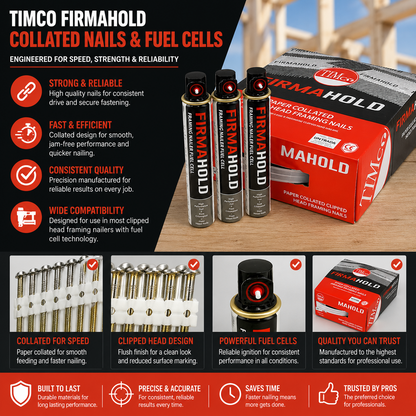 TIMCO FirmaHold Collated Clipped Head Plain Shank Firmagalv+ Nails & Fuel Cells - 3.1 x 90/2CFC Box OF 2200 Pieces