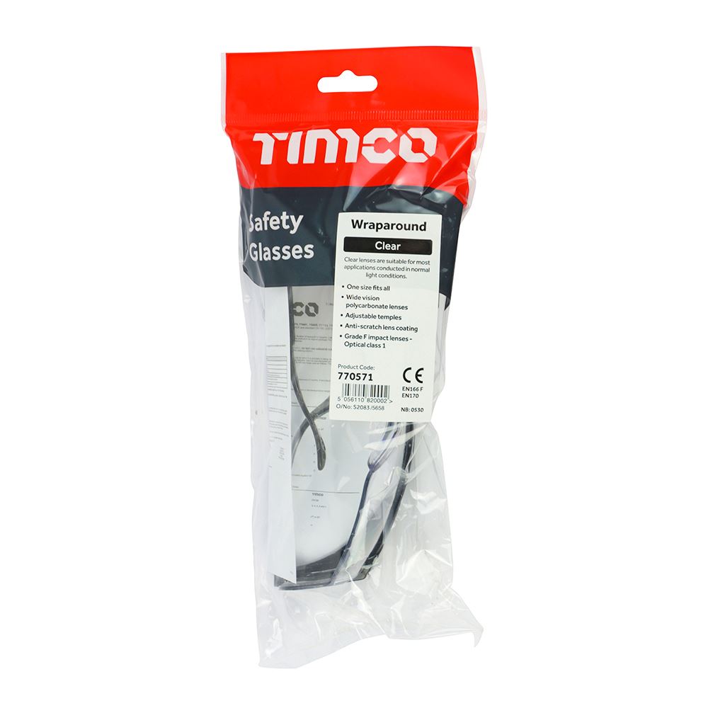 TIMCO Wraparound Safety Glasses One Size Clear Pack 1