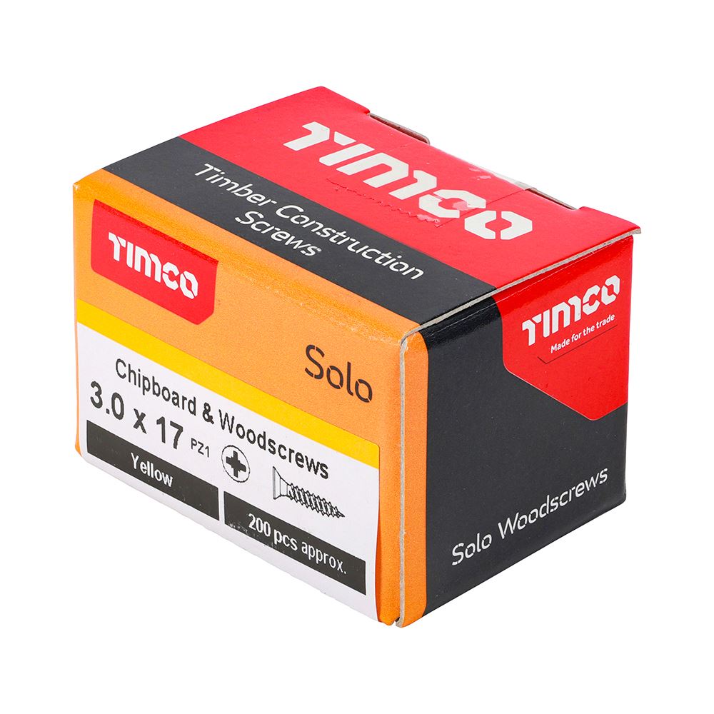 TIMCO Solo Woodscrew PZ1 CSK ZYP 3.0 x 17 Gold Pack 200