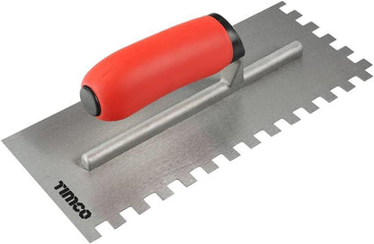 TIMCO 468200 10mm Square Notch Adhesive Trowel – 275 x 113mm Carbon Steel Blade, Aluminium Shank & Soft Grip Handle for Tiling and Fillers