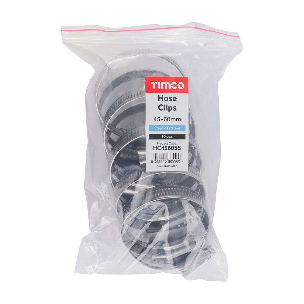 TIMCO Hose Clips - Stainless Steel 45-60mm Pack 10