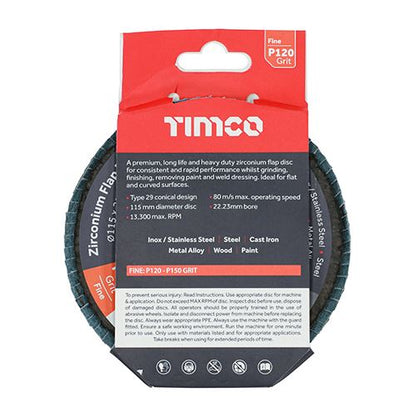 TIMCO Zirconium Flap Disc P120 115 x 22.23 Pack 1
