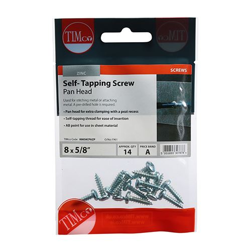TIMCO S/Tapping Screw PZ2 PAN - BZP 8 x 5/8 Silver Pack 14
