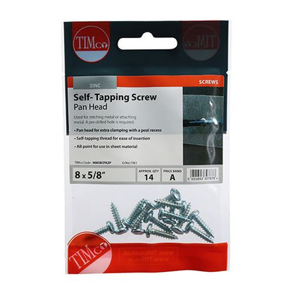 TIMCO S/Tapping Screw PZ2 PAN - BZP 8 x 5/8 Silver Pack 14