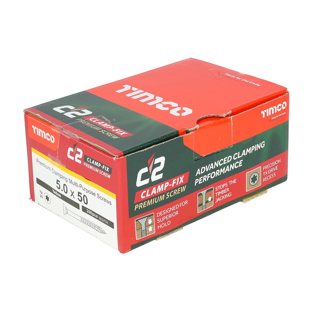 TIMCO C2 Clamp-Fix TX25 CSK ZYP 5.0 x 50 Gold Pack 200