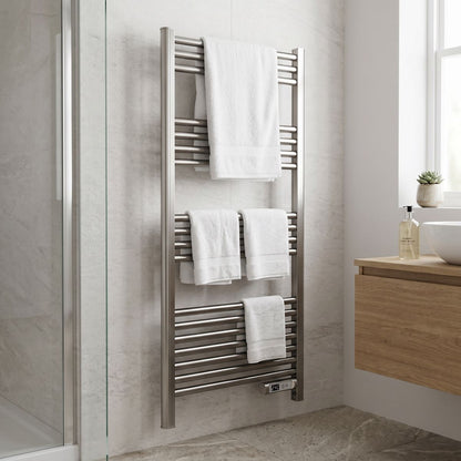 Baridi DH372 Electric Heated Towel Rail 1085 x 535mm with LED Display - Silver | 425W, 230V - 50HZ, Overheat Protection | LED temperature display.