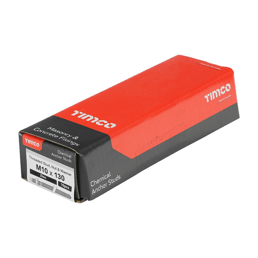 TIMCO Chemical Anchor Stud Zinc Silver M10 x 130 Pack 10.0