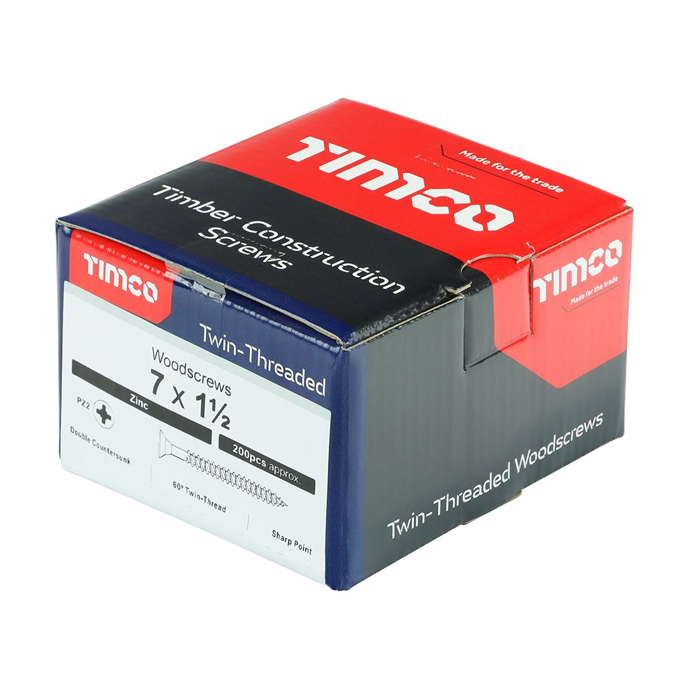 TIMCO Twin Woodscrew PZ2 CSK Zinc 7 x 1 1/2 Silver Pack 200