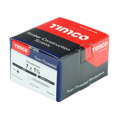 TIMCO Twin Woodscrew PZ2 CSK Zinc 7 x 1 1/2 Silver Pack 200