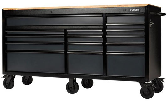 BUNKER  15 Drawer Workbench Roller Tool Cabinet, 72", Grey