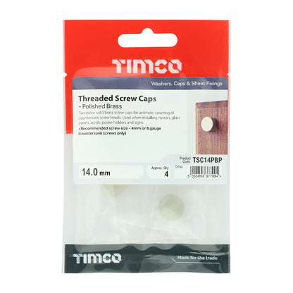 TIMCO Brass Screw Cap - Pol Brass 14mm Pack 4