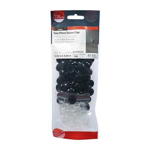 TIMCO Two Piece Screw Cap - Black To fit 3.5 to 4.2 Screw Black Pack 100