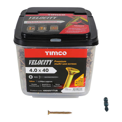 TIMCO Velocity Screw PZ2 CSK ZYP 4.0 x 40 Gold Pack 1200