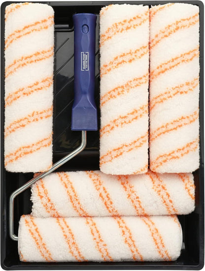 For The Trade 7 Piece 9in Medium Pile Paint Roller Set with Tray Frame and Sleeves for Interior Decorating