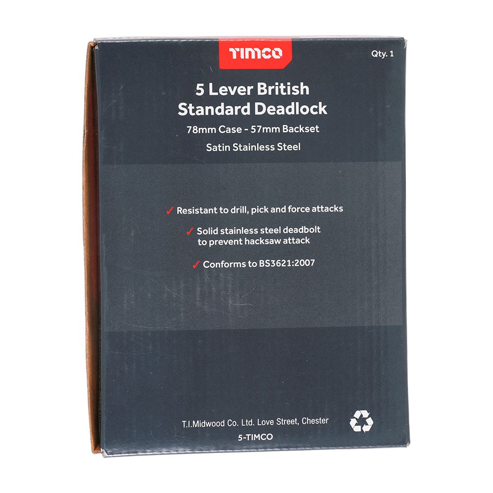TIMCO 5 Lever BS Deadlock SS Sat. 78mm Pack 1