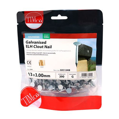 TIMCO Clout Nail ELH - Galvanised 13 x 3.00 Pack 0.5