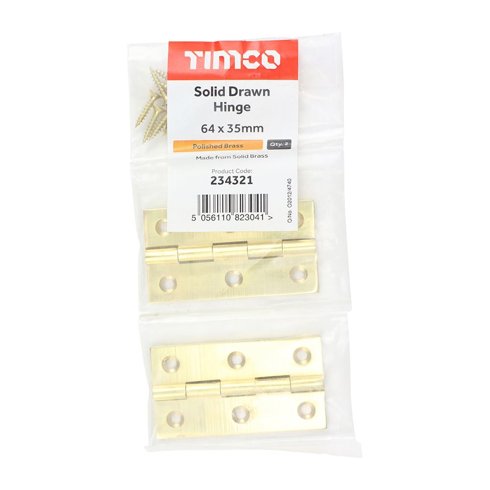 TIMCO Solid Drawn Hinge P/Brass 64 x 35 Pack 2