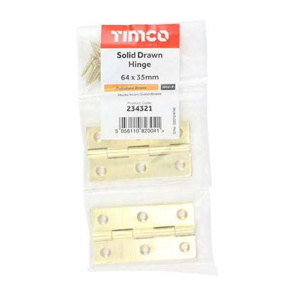 TIMCO Solid Drawn Hinge P/Brass 64 x 35 Pack 2