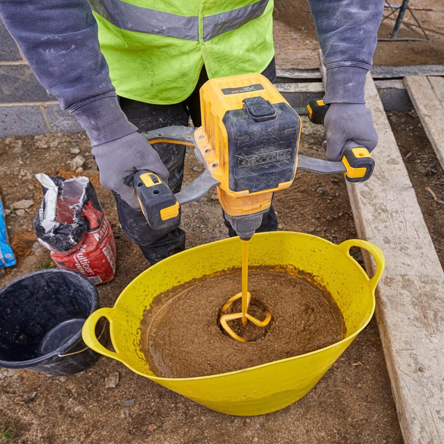 DeWalt DCD240X2-GB 54V XR Flexvolt Brushless Paddle Mixer with 2x 9.0Ah Batteries