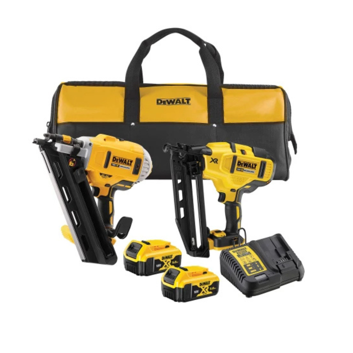 Dewalt DCK2046P2 Twin 18V Nailer Kit with 5.0 Ah Li-on Batteries Charger Tool Bag
