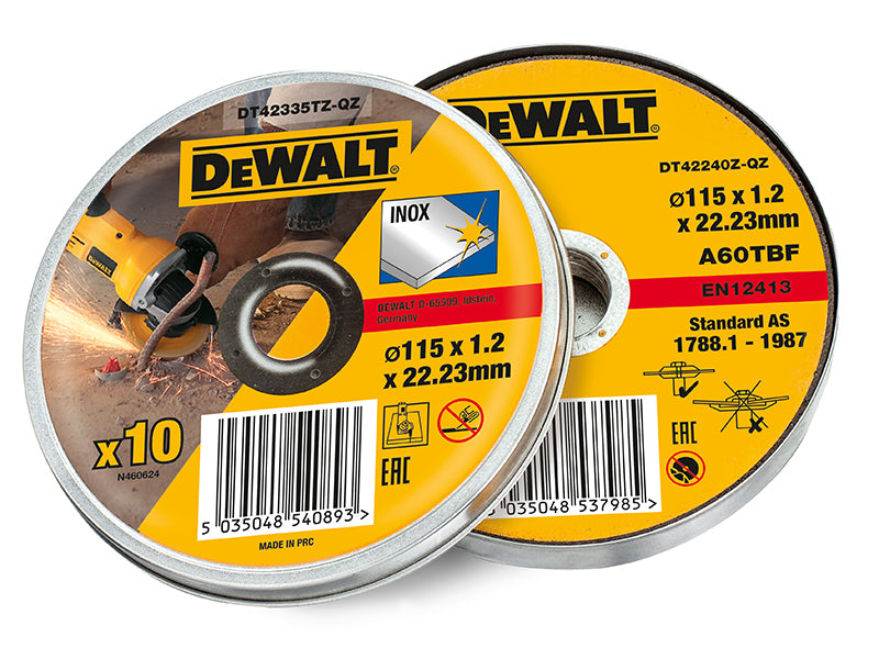 DEWALT DT42335TZ-QZ DT42335TZ Inox Metal/Stainless Cutting Disc 115 x 1.2 x 22.23mm (Tin of 10)