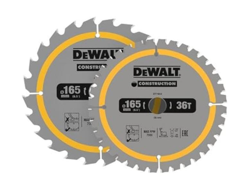 Dewalt DT90270 Construction Circular Saw Blade 2 Pack 165 x 20mm x 24T/36T