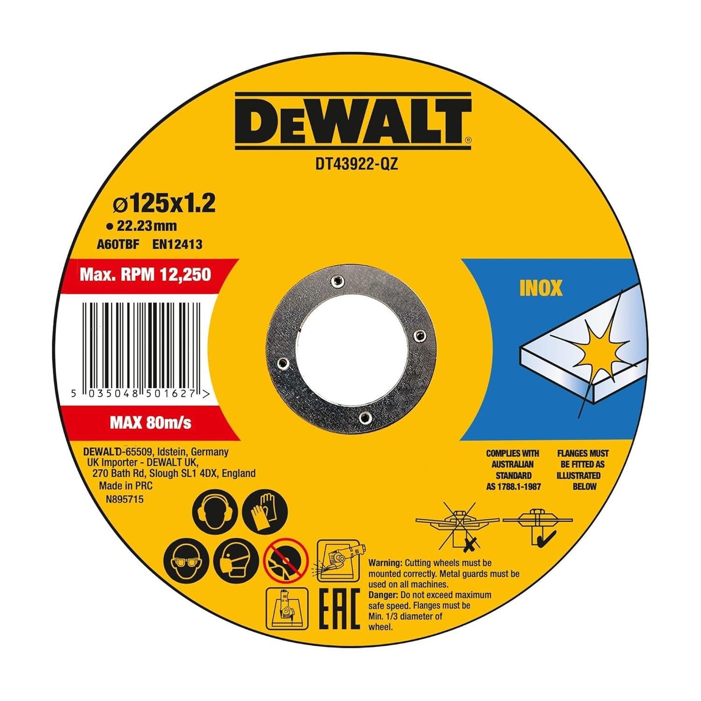 DEWALT Metal Cutting Disc 125 X 1.2 X 22.23mm (Pack of 10)