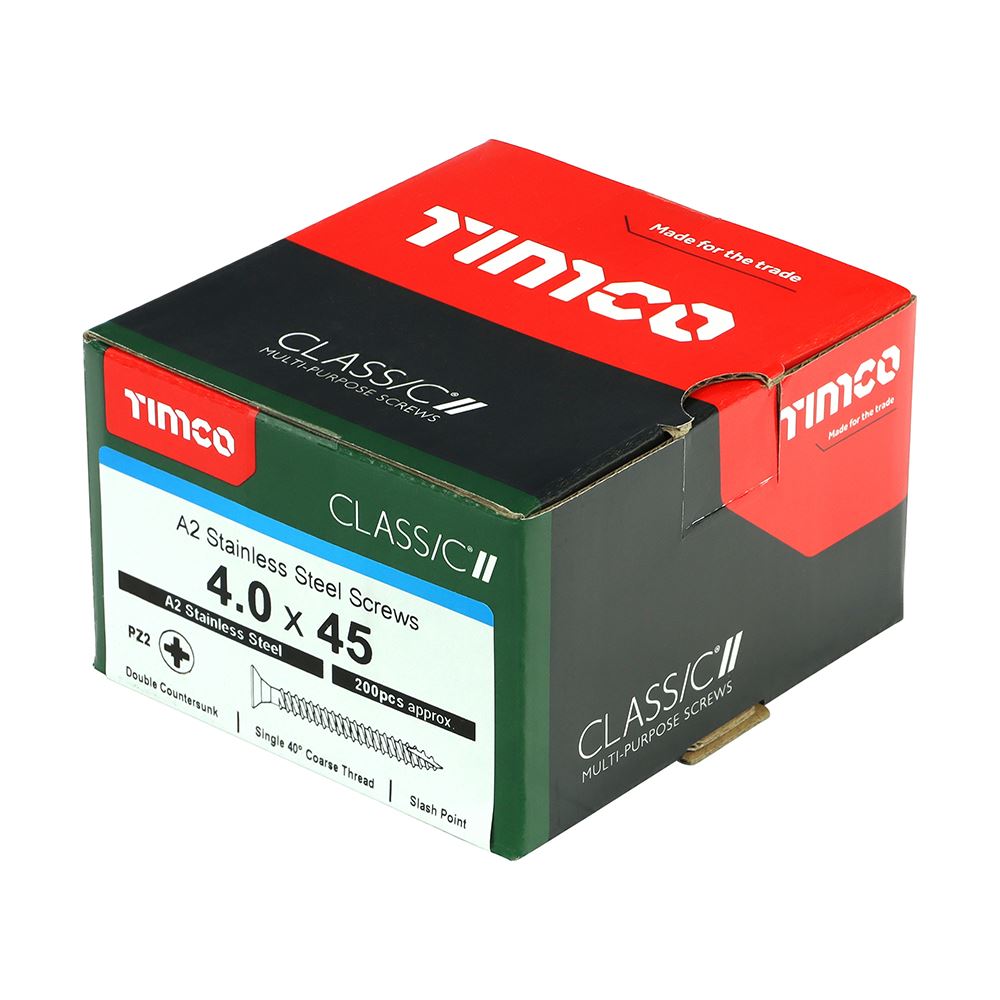 TIMCO Classic Screw PZ2 CSK A2 SS 4.0 x 45 Pack 200