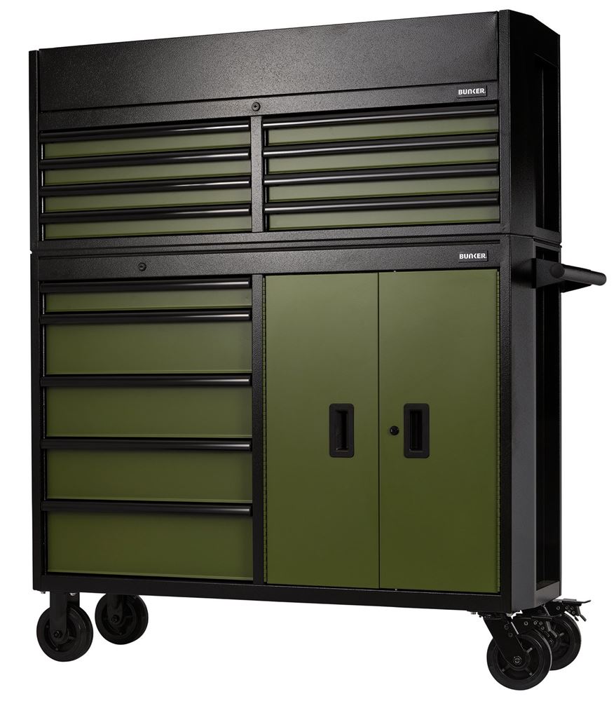 BUNKER  13 Drawer Combined Roller Cabinet and Tool Chest, 52", Green