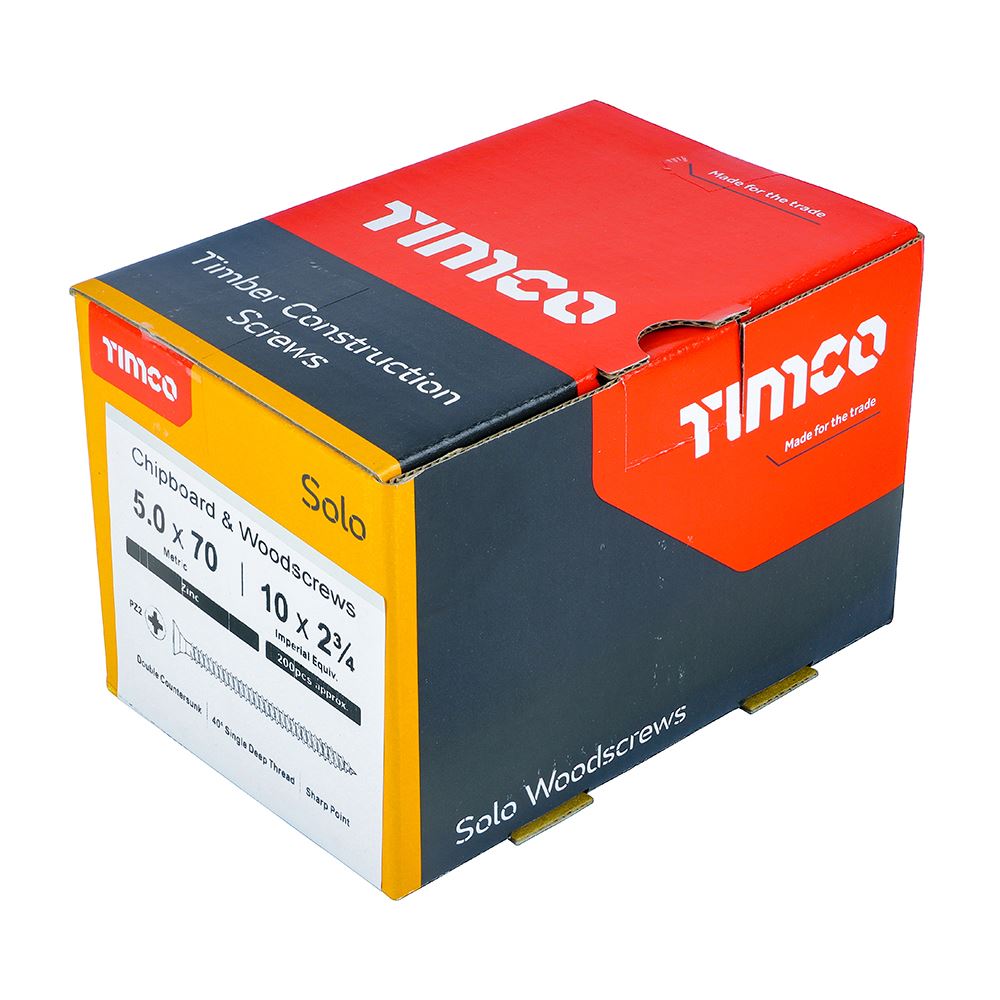 TIMCO Solo Woodscrew PZ2 CSK Zinc 5.0 x 70 Silver Pack 200