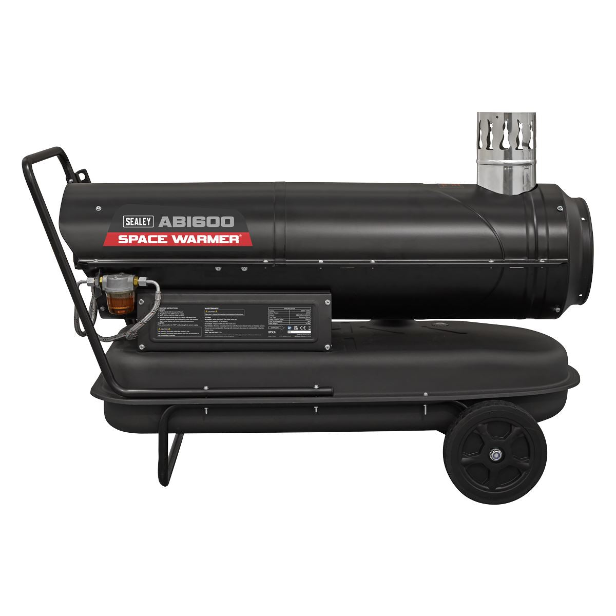 Sealey ABI600COMBO Space Warmer Indirect Kerosene/Diesel Heater 68,000Btu/hr with 5M Ducting | 68,242Btu/hr(20kW), 230V ~ 50Hz, Thermostat, Wheels