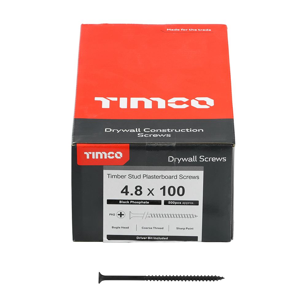 TIMCO Drywall Screw PH2 Coarse Black 4.8 x 100 Black Pack 500