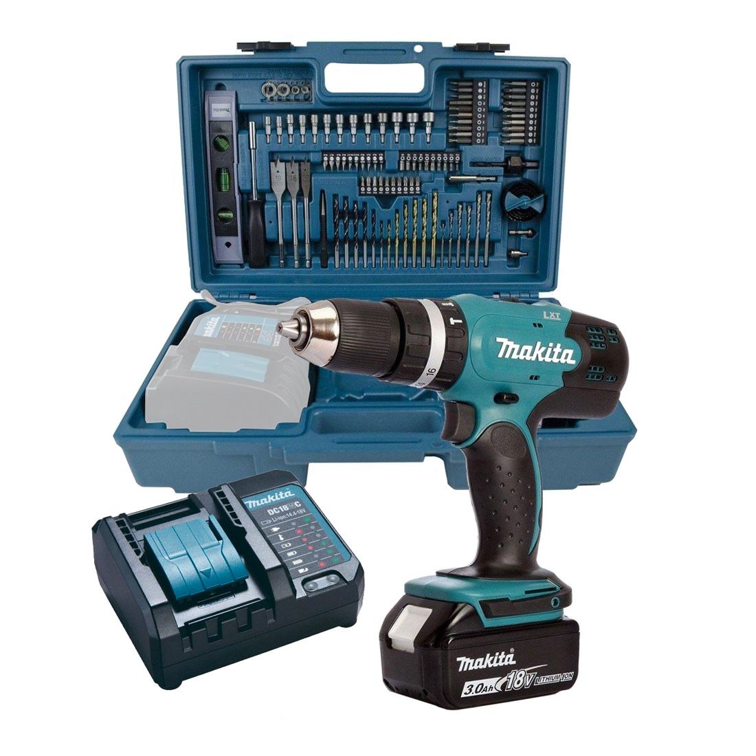 MAKITA DHP453F002 18V LXT Combi Drill INC 1x 3.0AH Batt & 101 PC ACCESSORY CASE