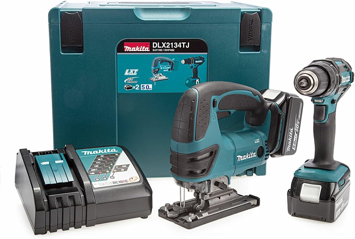 Makita DLX2134TJ 18V Li-ion LXT Combo Kit DHP482Z DJV180Z 2 x 5.0 Ah Batteries