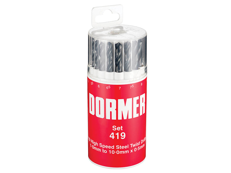 Dormer A191419 A191 No.419 Metric HSS Drill Set of 19 1.0-10.0 x 0.5mm