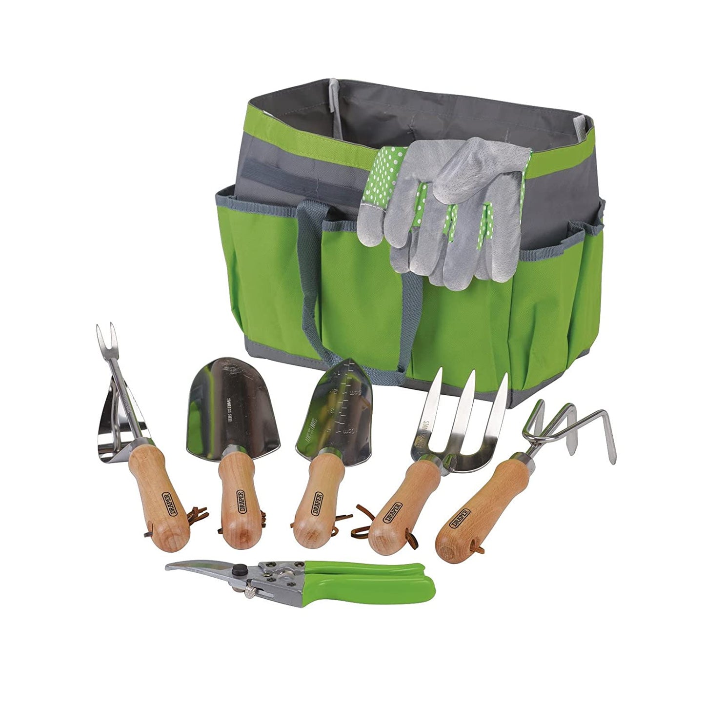 DRAPER 08997 STAINLESS STEEL GARDEN TOOL SET WITH STORAGE BAG (8 PIECE)